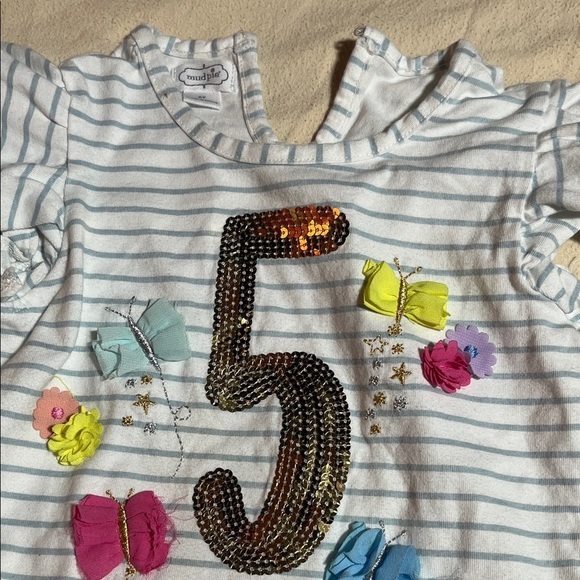 Mud Pie Other - Mud Pie Striped Tee with Sequin Number and Colorful Bows